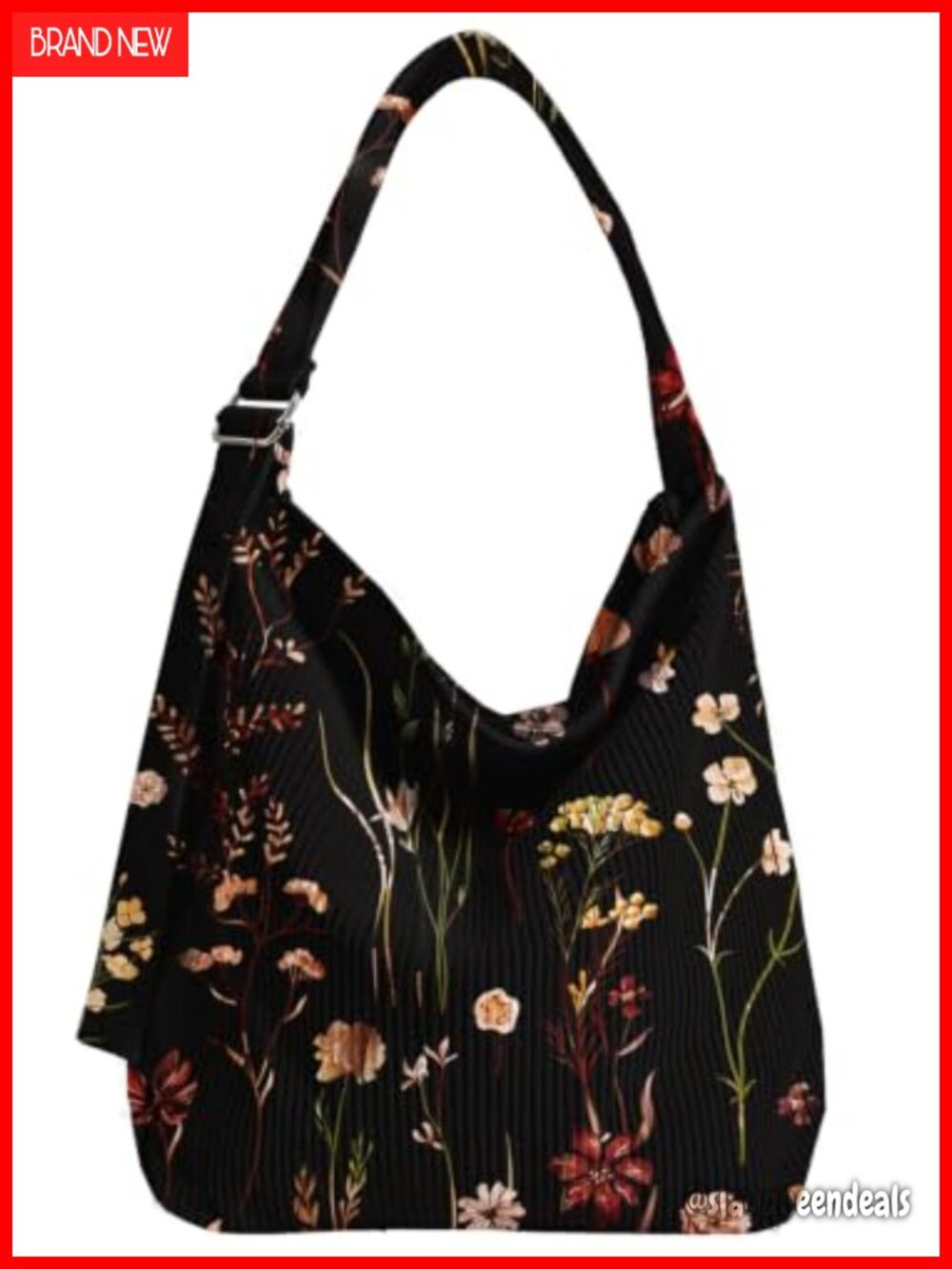 Corduroy Hobo Bag Large Zipper Tote Floral